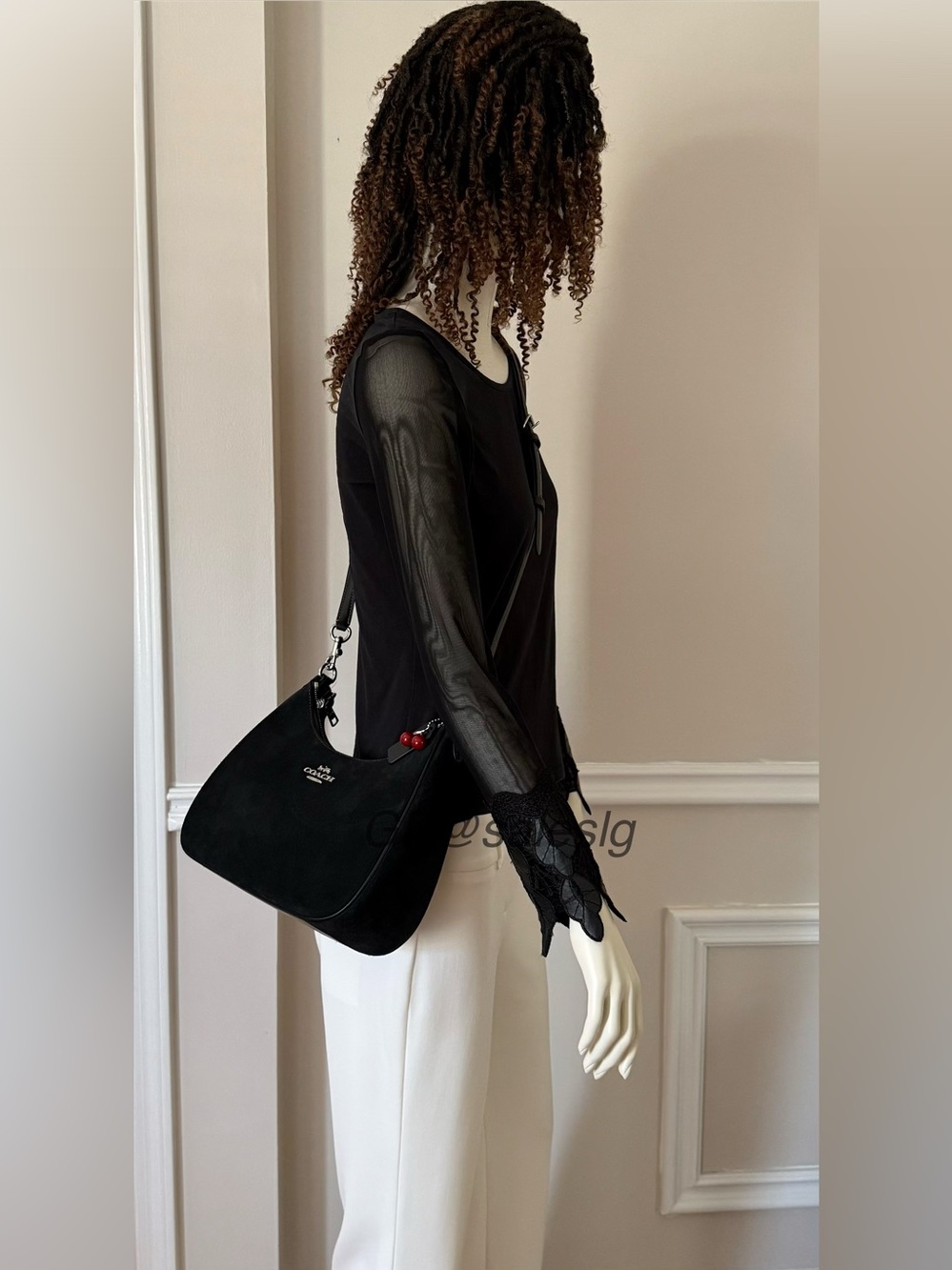 NWT Coach Teri Hobo Shoulder Bag Black Suede Silver Hardware Cherry Charm CCZ88 - Picture 4 of 15